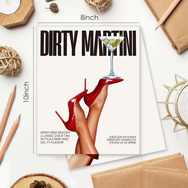 BESERH Dirty Martini Gifts Wall Decor, Trendy Cocktail Wall Art Prints, Funky Martini Cocktail Posters for Home Kitchen Par Pub Tavern Drunkery, 8x10 Inches Set of 4 Unframed - Image 2