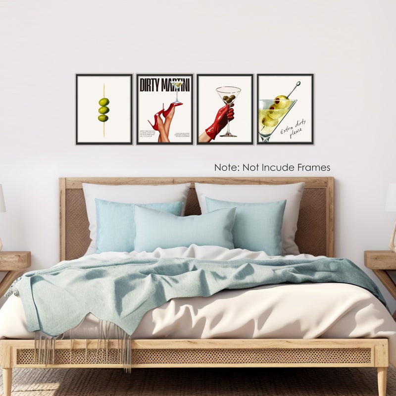 BESERH Dirty Martini Gifts Wall Decor, Trendy Cocktail Wall Art Prints, Funky Martini Cocktail Posters for Home Kitchen Par Pub Tavern Drunkery, 8x10 Inches Set of 4 Unframed - Image 4