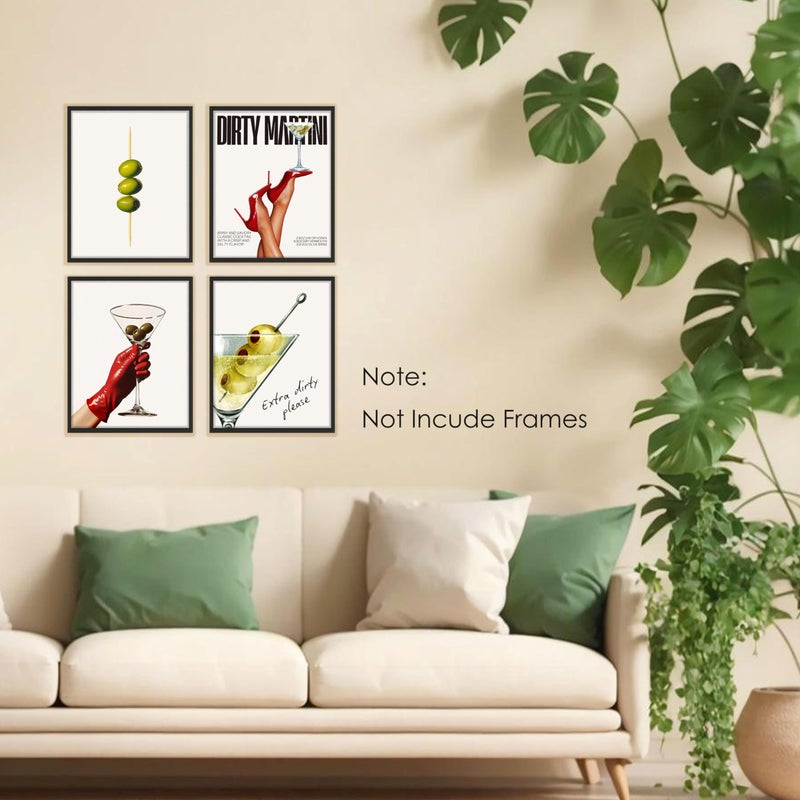 BESERH Dirty Martini Gifts Wall Decor, Trendy Cocktail Wall Art Prints, Funky Martini Cocktail Posters for Home Kitchen Par Pub Tavern Drunkery, 8x10 Inches Set of 4 Unframed - Image 3