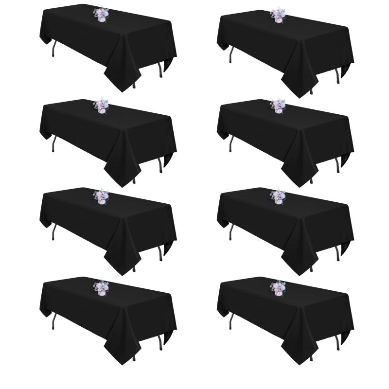 8 Pack Black Tablecloths 60x102 Inch Table Cloths for 6 Foot Rectangle Tables Wrinkle Resistant Washable Rectangular Fabric Table Cover for Dining Wedding Banquet Camping Party