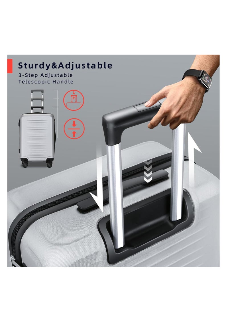 Wemart 3-Piece Luggage Sets (20", 24", 28"), Premium Expandable Carry-on Luggage, ABS+PC Hard Shell Travel Luggage Suitcase with Spinner Wheels, Carry on Luggage Set Silver