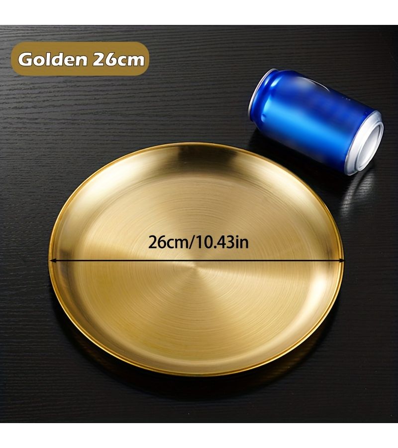 Set Of 5 Stainless Steel Salad And Dessert Plates 10.24 Inch Large Gold Brushed Finish Durable Breakage Resistant Ideal For Catering Service Trays - Image 2
