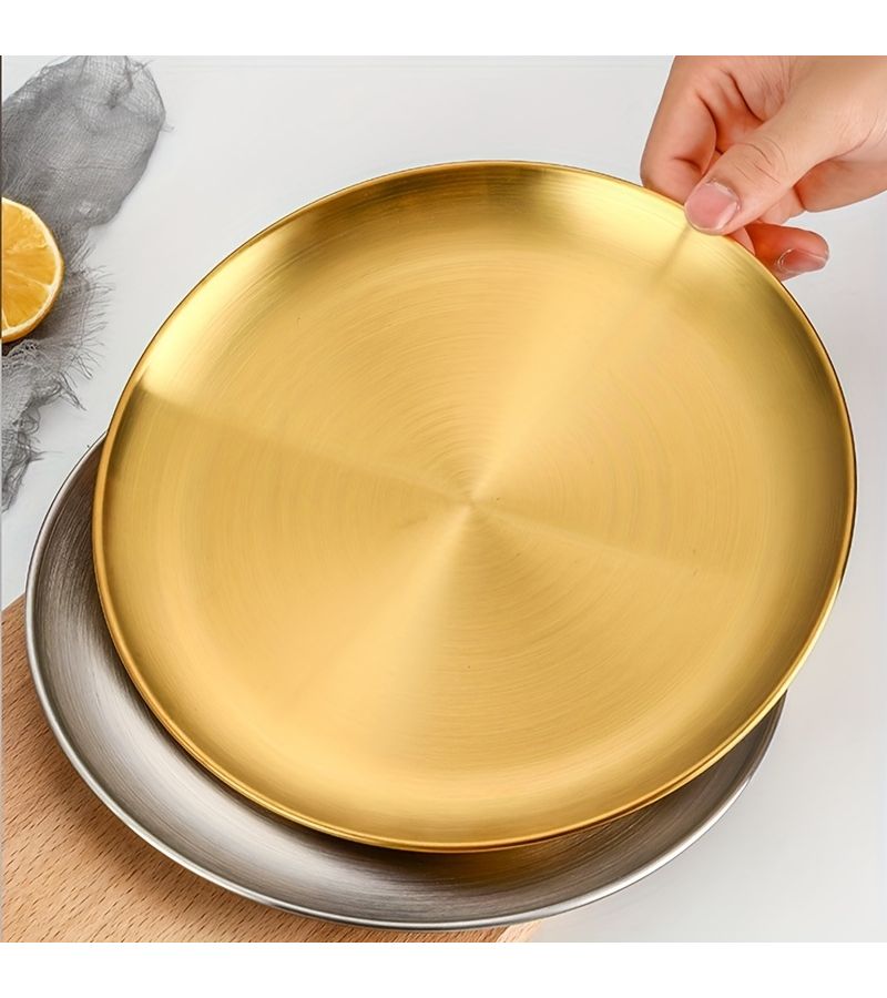 Set Of 5 Stainless Steel Salad And Dessert Plates 10.24 Inch Large Gold Brushed Finish Durable Breakage Resistant Ideal For Catering Service Trays - Image 5