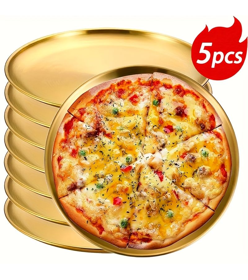 Set Of 5 Stainless Steel Salad And Dessert Plates 10.24 Inch Large Gold Brushed Finish Durable Breakage Resistant Ideal For Catering Service Trays - Image 1