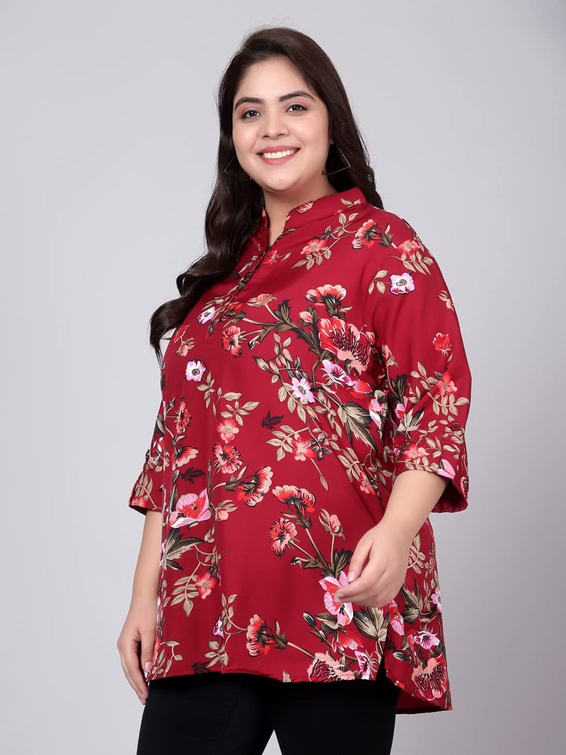 Indietoga Women's Plus Size Casual Crepe Tunics (P10001366_Maroon Floral Printed_6XL) - Image 5