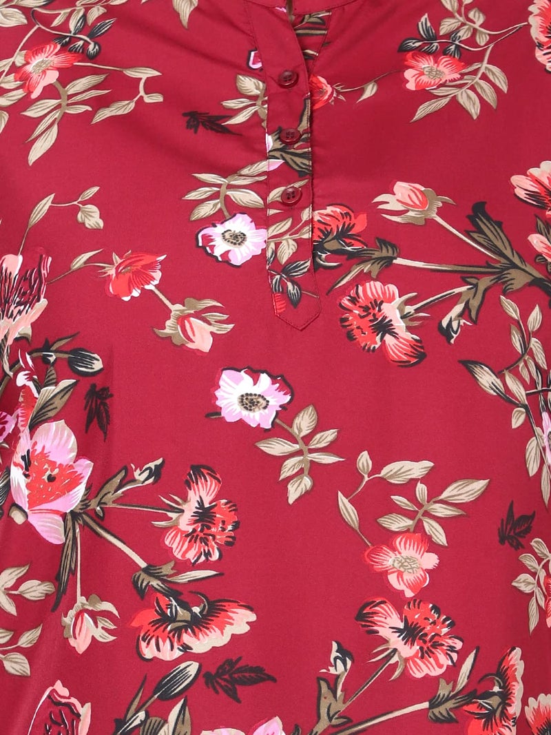 Indietoga Women's Plus Size Casual Crepe Tunics (P10001366_Maroon Floral Printed_6XL) - Image 3