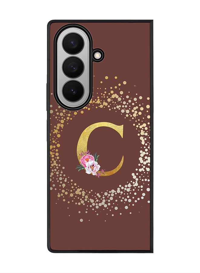 Stylizedd For Samsung Galaxy Z Fold7 Case,Slim fit Camera Protection, Shockproof Thin Phone cover  - Custom Monogram Floral - C  (Brown )