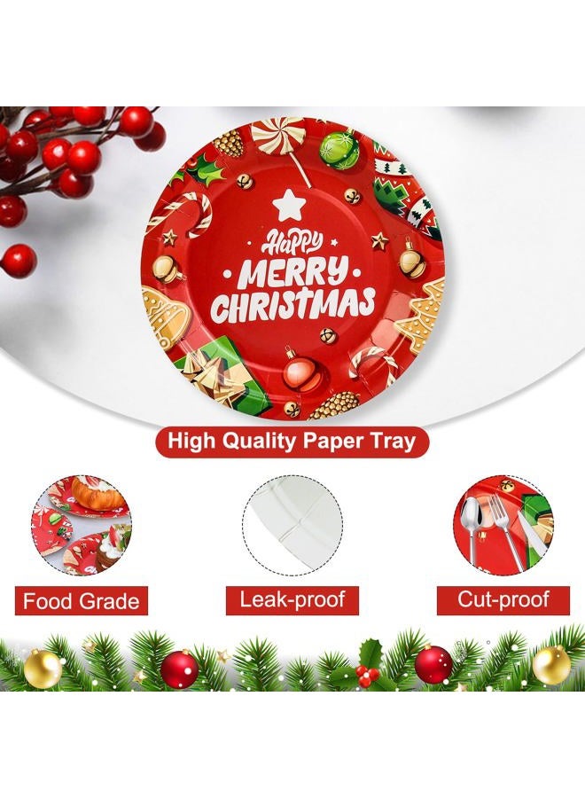 KFJBPB 50 Pack Christmas Paper Plates 7 inch, Merry Christmas Red Disposable Paper Plates Christmas Dessert Plates Salad Plates for Christmas Party Supplies (Red) - Image 3