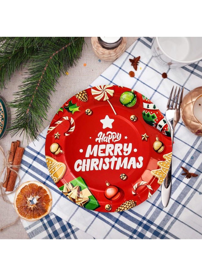 KFJBPB 50 Pack Christmas Paper Plates 7 inch, Merry Christmas Red Disposable Paper Plates Christmas Dessert Plates Salad Plates for Christmas Party Supplies (Red) - Image 4