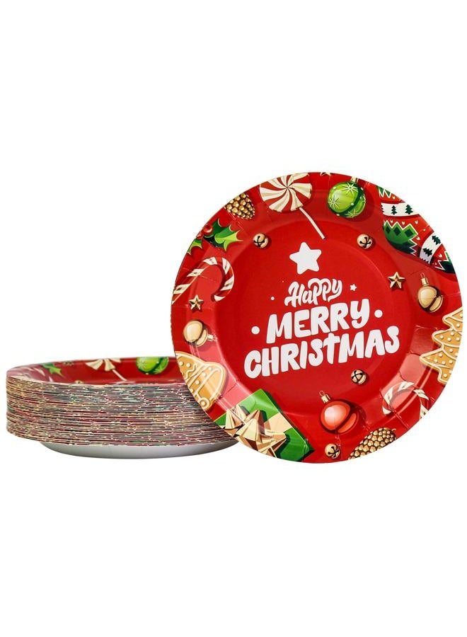 KFJBPB 50 Pack Christmas Paper Plates 7 inch, Merry Christmas Red Disposable Paper Plates Christmas Dessert Plates Salad Plates for Christmas Party Supplies (Red) - Image 1