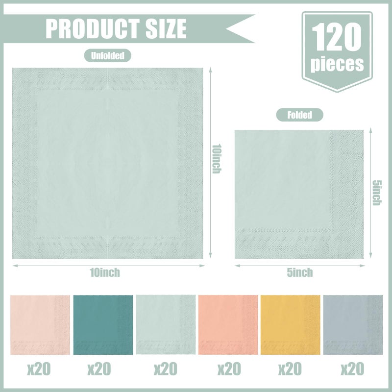 Whaline 120Pcs Warm Boho Cocktail Napkins 6 Pastel Boho Spring Color Disposable Napkins Multi-color Paper Beverage Napkins for Spring Easter Wedding Birthday Party Supplies - Image 2