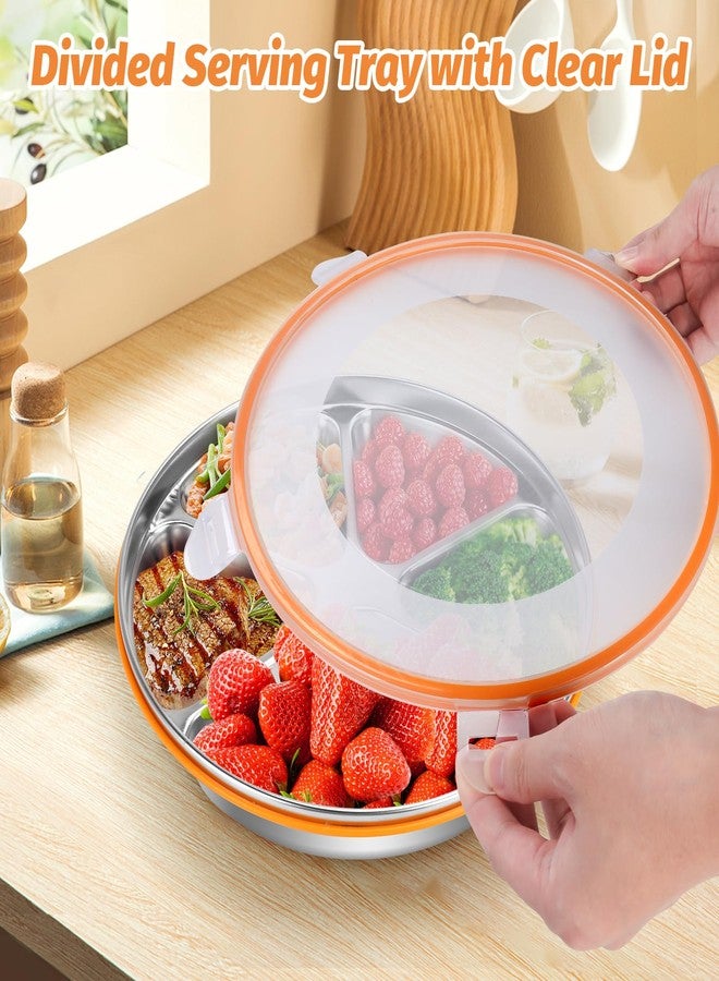 VAlinks Divided Serving Tray with Lid SUS 304 Snackle Box Reusable Veggie Tray Serving Plate with 4 Forks Stainless Steel Snack Platter for Picnic Party and Travel 5 Compartments - Image 5