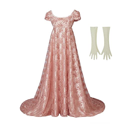 iSHOWcos Edwina Sharma Dress Regency Dress Women's Highwaiste Line Floral Dress with Gloves-XS - Image 1