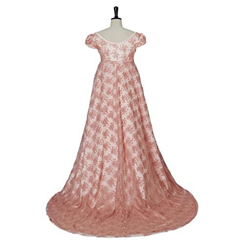 iSHOWcos Edwina Sharma Dress Regency Dress Women's Highwaiste Line Floral Dress with Gloves-XS - Image 5