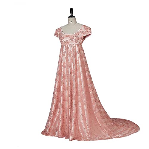iSHOWcos Edwina Sharma Dress Regency Dress Women's Highwaiste Line Floral Dress with Gloves-XS - Image 3