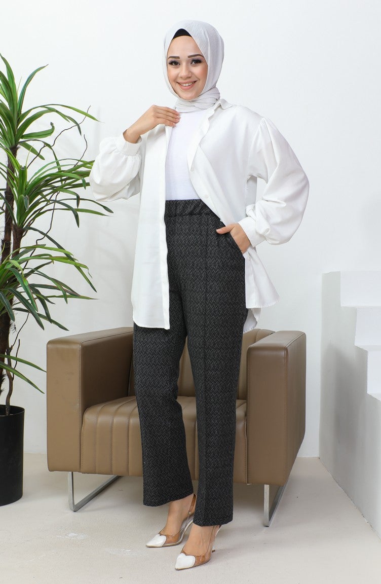 Sefa Merve Jacquard Pullover Women's Trousers 1037H 1037H-01 Black  - Image 1