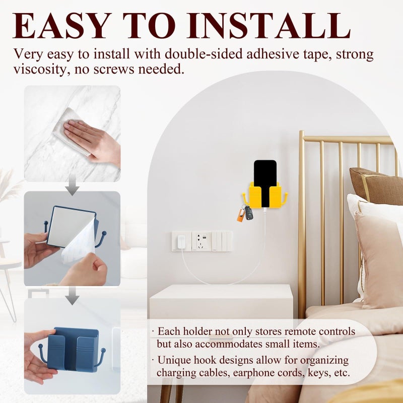 Remote Control Stand - 4 Pack Wall Mount Phone Holder for Bedroom Bathroom Office (YEIIOW) - Image 2