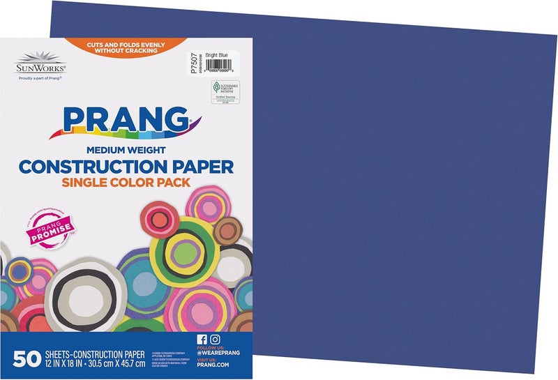 Prang (Formerly SunWorks) Construction Paper, Bright Blue, 12" x 18", 50 Sheets - Image 1