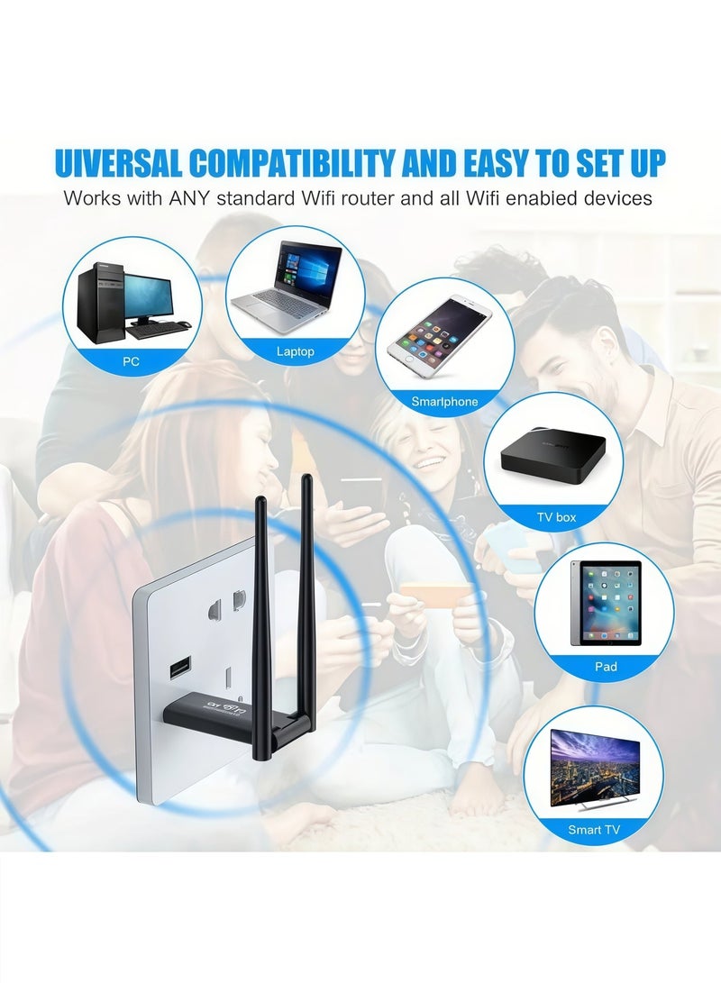 أورييل مُقوّي إشارة واي فاي لاسلكي USB - مُكرّر إشارة واي فاي لاسلكي أحادي النطاق بسرعة 300 ميجابت في الثانية بتردد 2.4 جيجاهرتز، جهاز استقبال خارجي دوار ثنائي الهوائي، تغطية كاملة، سهل الاستخدام (التوصيل والتشغيل) - Image 5