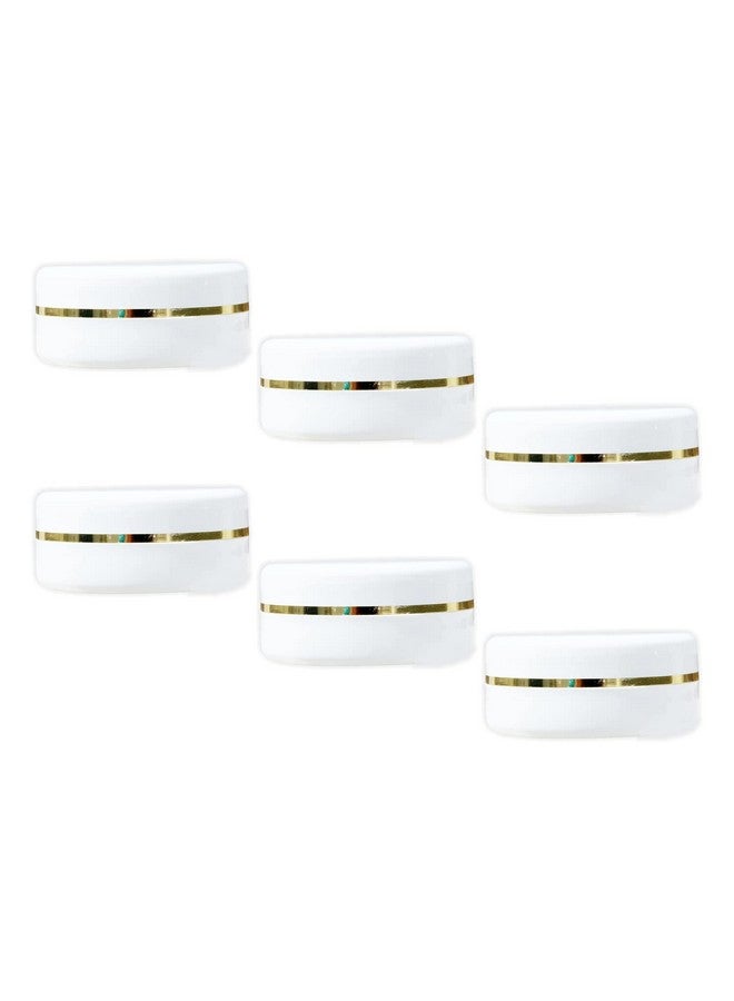 MYOC White Plastic Jar Storage Container with Dome Golden Rim Lid Portable Refillable & Reusable Cosmetic Empty Jar For Face Cream Lip Balm Lotion Gel with Inner Lid For Zero Spillage 50gm- Pack of 6 - Image 1