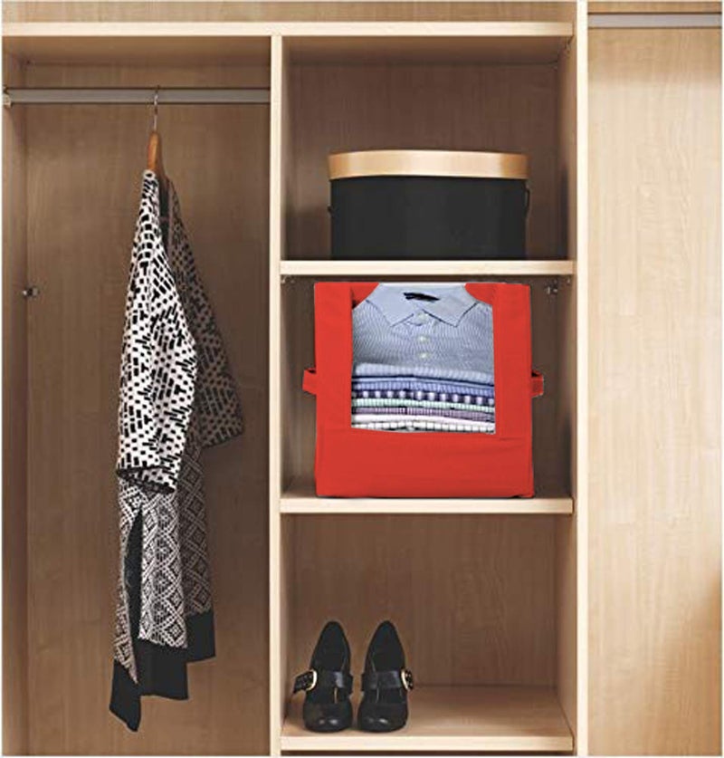 Kuber Industries NonWoven 2 Pieces Shirt Stacker Wardrobe Organizer Red Blue CTKTC022578 - Image 3