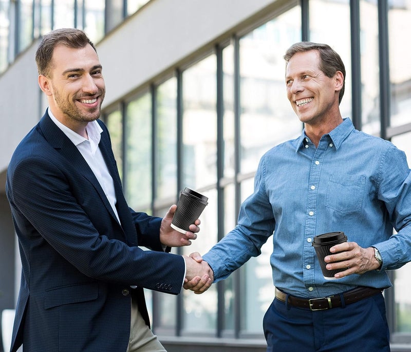 NYHI Set of 100 Black Disposable Paper Cups with Black Lids and Straws 12 oz Ripple Insulated Kraft for Hot Drinks Tea Coffee Triple Layer Design Eco Friendly Recyclable Durable Paper - Image 3