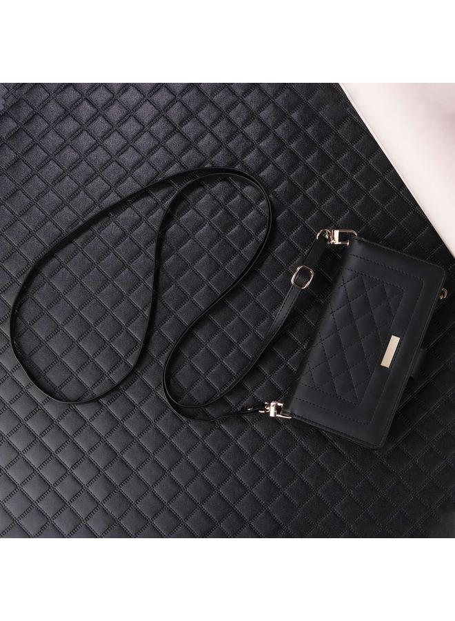 اس-توب جراب هاتف iPhone 15 Pro Max Crossbody بسحاب ومحفظة من الجلد على شكل معين - Image 2