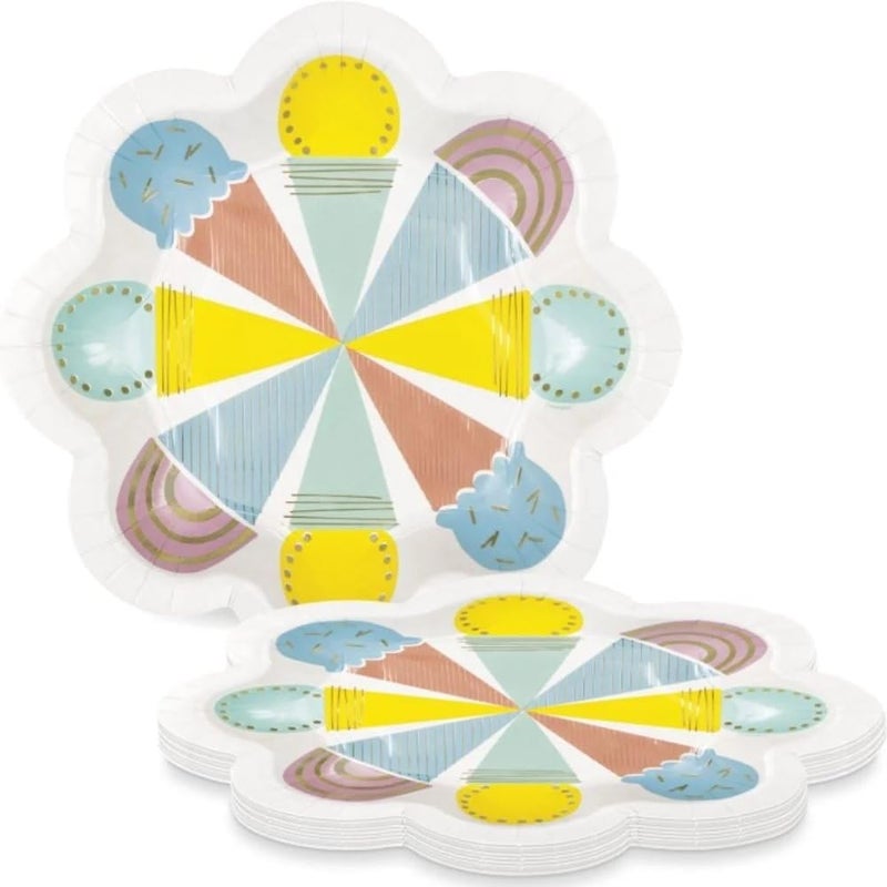 Unique Multicolor Pastel Ice Cream Shaped Dessert Plates  825 Pack of 8  Foil Stamping Ideal for Summer Parties Ice CreamThemed Events and Birthday Celebrations - Image 1