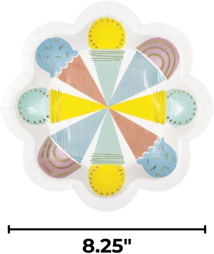 Unique Multicolor Pastel Ice Cream Shaped Dessert Plates  825 Pack of 8  Foil Stamping Ideal for Summer Parties Ice CreamThemed Events and Birthday Celebrations - Image 3