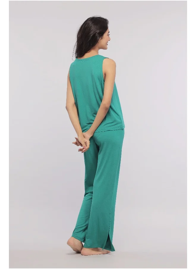 NeceSera Green Flared Lounge Pants with Side Slits
