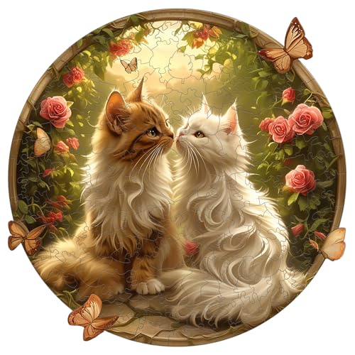 AEEKDOOK Wooden Puzzle Couple Cat Wood Puzzles Adult Unique Animal Shape Wood Jigsaw Puzzles Birthday Gifts for Cat Puzzle Lovers Family 114 113in200 Pieces - Image 1