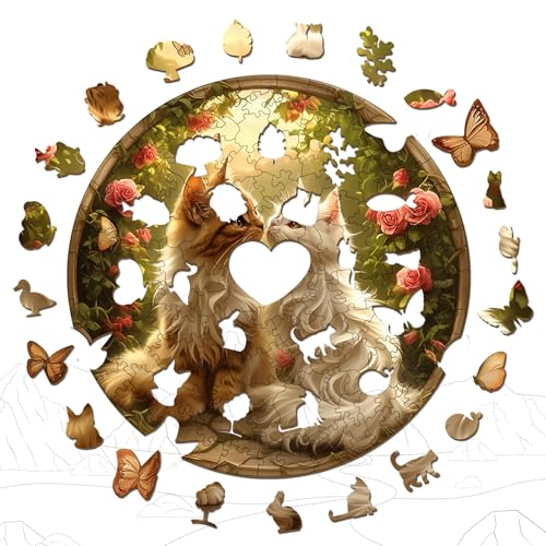 AEEKDOOK Wooden Puzzle Couple Cat Wood Puzzles Adult Unique Animal Shape Wood Jigsaw Puzzles Birthday Gifts for Cat Puzzle Lovers Family 114 113in200 Pieces - Image 5