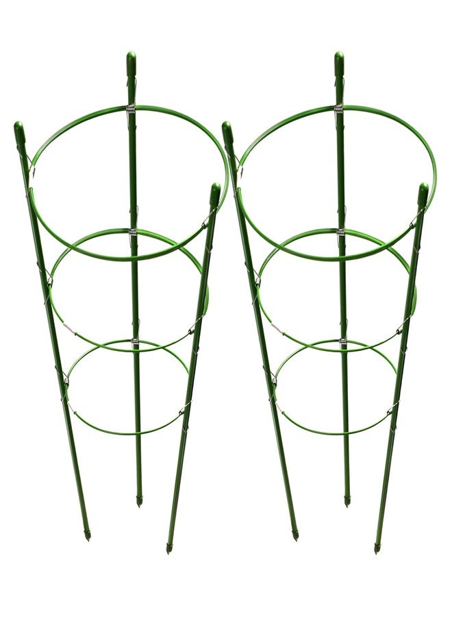 LEOBRO 2 Pack Plant Support Cage Rust Resistant Garden Plant Support Ring Plant Stake Plant Support for Tomato, Trellis, Climbing Plant, Flower, 17.7" High, 5.48"/6.18"/6.89" Inner Diameter - Image 1