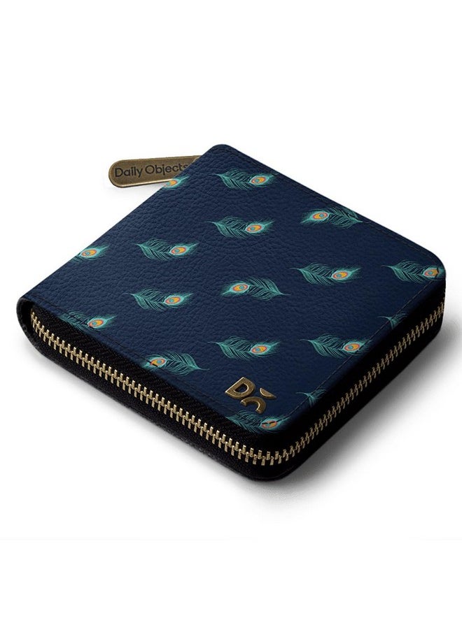 DailyObjects DailyObjects Navy Feathers Women's Zip Wallet | Made with Leather Material | Carefully Handcrafted | Holds up to 8 Cards | Slim and Easy to Fit in Pocket | Coin Pocket with Button Closure  - Image 1