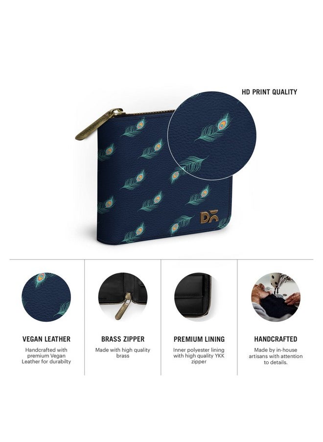 DailyObjects DailyObjects Navy Feathers Women's Zip Wallet | Made with Leather Material | Carefully Handcrafted | Holds up to 8 Cards | Slim and Easy to Fit in Pocket | Coin Pocket with Button Closure  - Image 2