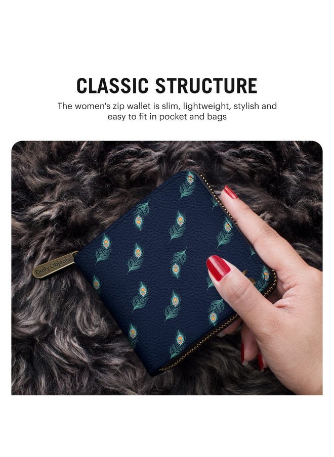 DailyObjects DailyObjects Navy Feathers Women's Zip Wallet | Made with Leather Material | Carefully Handcrafted | Holds up to 8 Cards | Slim and Easy to Fit in Pocket | Coin Pocket with Button Closure  - Image 5