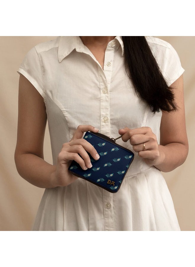 DailyObjects DailyObjects Navy Feathers Women's Zip Wallet | Made with Leather Material | Carefully Handcrafted | Holds up to 8 Cards | Slim and Easy to Fit in Pocket | Coin Pocket with Button Closure  - Image 3