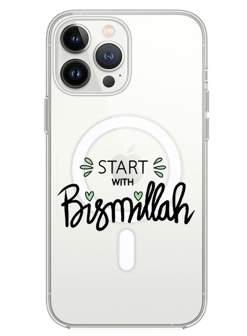 Theodor Magnetic Case for iPhone 14 Pro Max 6.7-inch Compatible with MagSafe Wireless Charging, Shockproof Phone Bumper Cover Start with Bismillah Black - Image 1