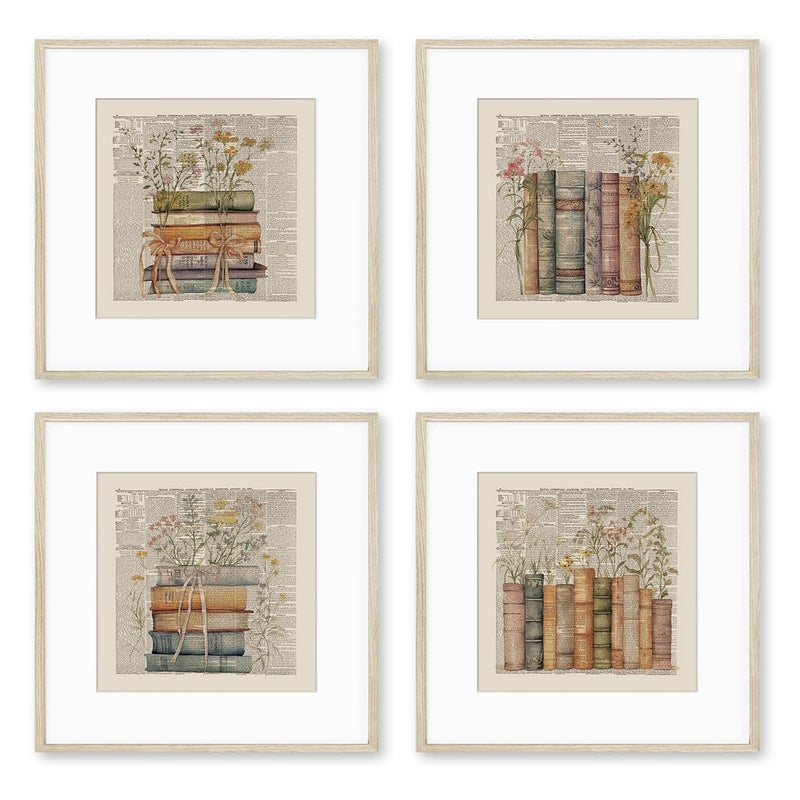 PLKMN Vintage Book Reading Posters for Library 10x10  Book Club Decorations  Library Decor  Retro Vintage Book Wall Art for Reading Room Classroom Nursery  Book Lovers Gifts  Set of 4 Unframed - Image 1