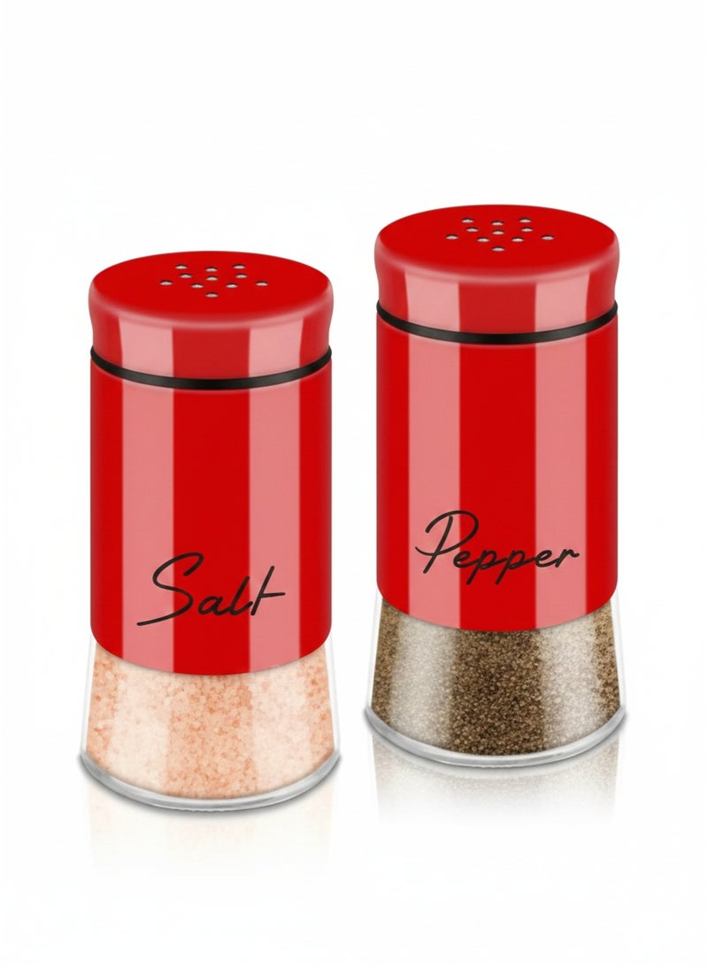 طقم ملح وفلفل من قطعتين مع غطاء للتخزين | علب توابل عملية لحفظ التوابل طازجة للاستخدام اليومي في المطبخ - لون أحمر جذاب - Image 4