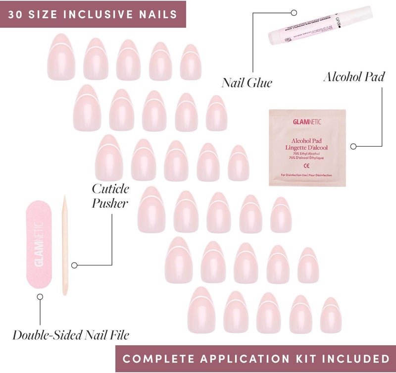 Glamnetic Press On Nails - Heavenly | Semi-Transparent Neutral Nude Trendy French Tip Short Almond Fake Nails, Reusable | 15 Sizes - 30 Nail Kit Occasional & permanent usable - Image 4