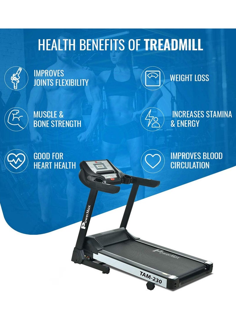 PowerMax Fitness - Fitness Tam-230 (4Hp Peak) Motorised Treadmill For Home, Gym With 6 Level Manual Incline, 12 Pre-Set Programs, Max.Speed 14.8 Km/Ph, Max User Weight 110Kg, - Image 1