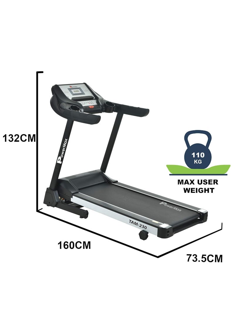PowerMax Fitness - Fitness Tam-230 (4Hp Peak) Motorised Treadmill For Home, Gym With 6 Level Manual Incline, 12 Pre-Set Programs, Max.Speed 14.8 Km/Ph, Max User Weight 110Kg, - Image 1