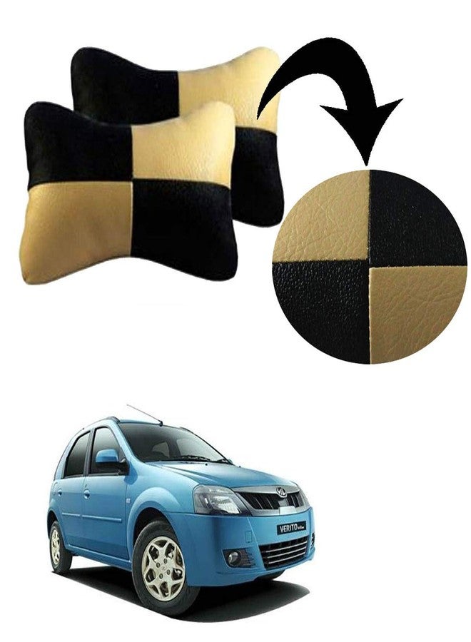 Adroitz Beige Universal Neck Rest Pillow Faux Leather Material in Check Design for All Cars_1335 - Image 1