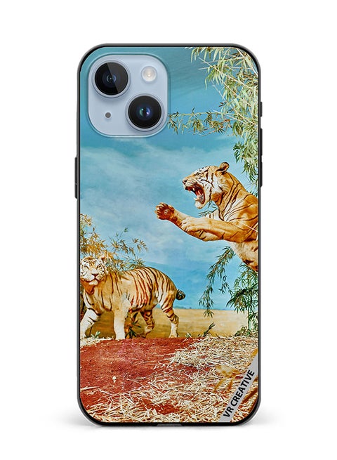 Protective Case Cover For Apple iPhone 15 Tiger Jumping Design Multicolour