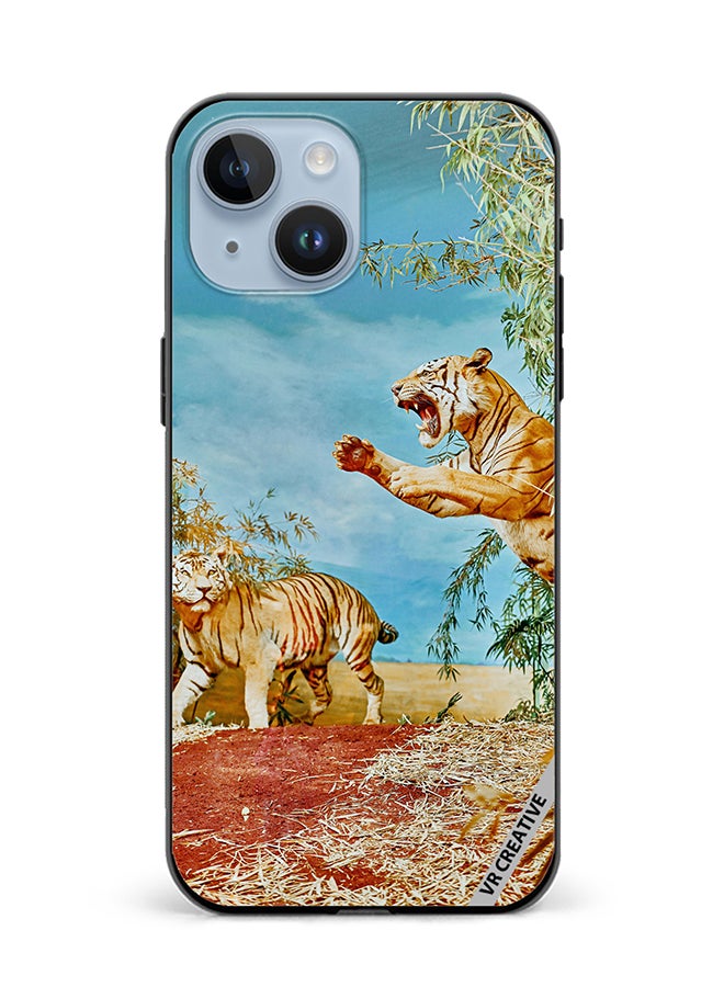 Protective Case Cover For Apple iPhone 15 Tiger Jumping Design Multicolour