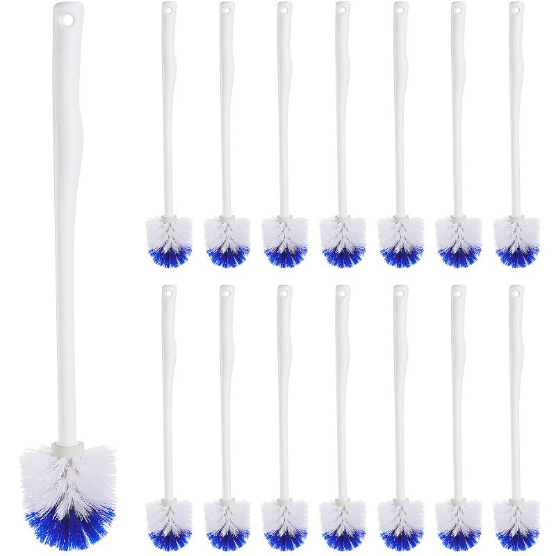 Willinglong 15 Pcs 18.5 Inch Toilet Bowl Cleaner Brush Bathroom Long Plastic Handled Cleaning Scrubber with Hook Hole Without Holder for Household Cleaning (Blue,White) - Image 1