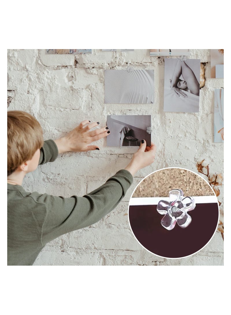 Zikra 100pcs Clear Push Pins Thumb Tacks Creative Decoration Drawing Pins Cute Flower Plastic Head Thumb Tacks Map Push Pins for Whiteboard CorkBoard Bulletin Board Photo Wall Map - Image 4