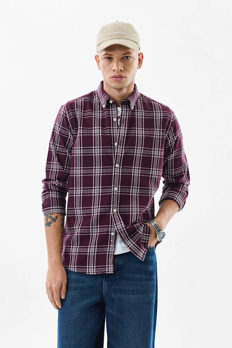 SNITCH Burgundy Checkered Long Sleeve Regular Fit Shirt