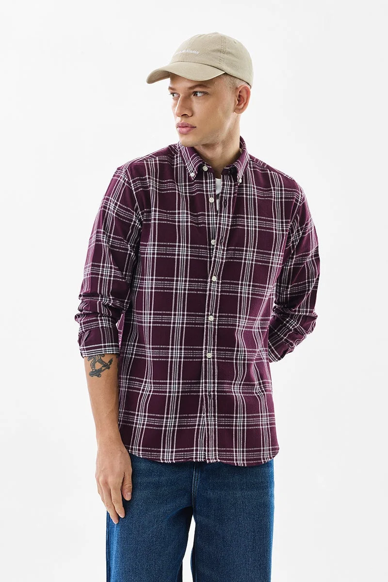 SNITCH Burgundy Checkered Long Sleeve Regular Fit Shirt